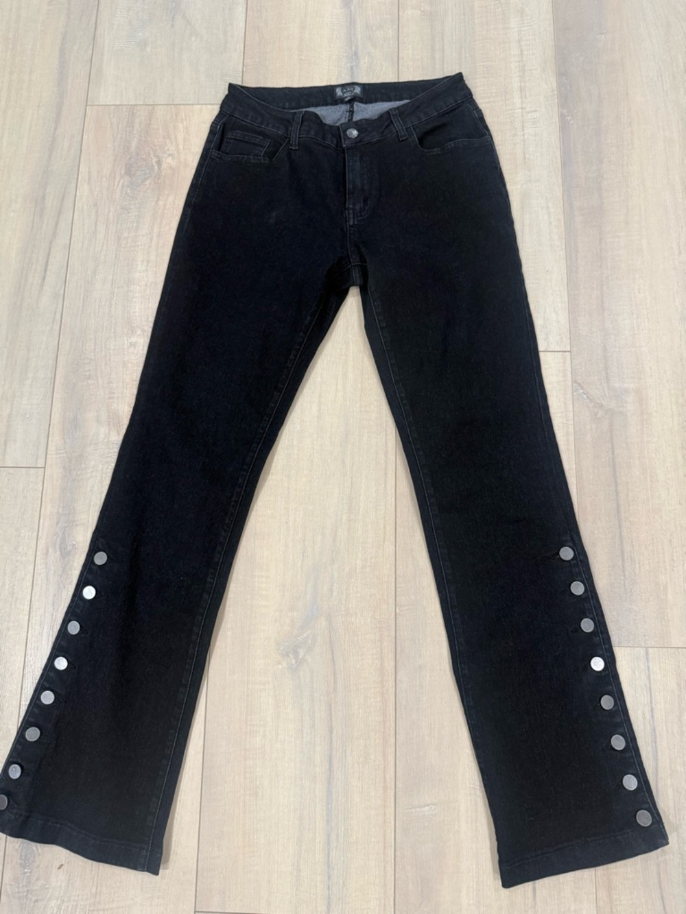Black Flare Jeans with Side Button Detail